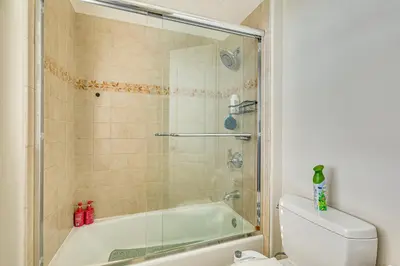 a bathroom with a shower and a toilet at Outdoor Oasis! Luxe Hilltop Home in San Marcos in San Marcos