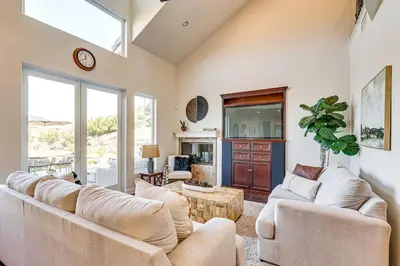 a living room with two couches and a tv at Outdoor Oasis! Luxe Hilltop Home in San Marcos in San Marcos
