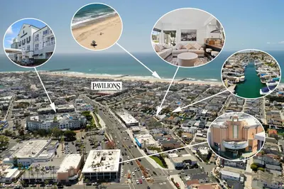 a collage of photos of a city with buildings at 4 Car Parking Steps 2 Lido Village Marina Phenomenal Location in Newport Beach