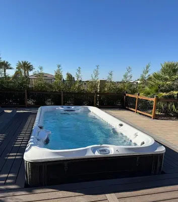 a large hot tub sitting on a deck at Vineyard Vista Retreat in Temecula