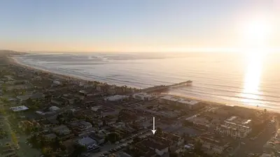 an aerial view of the beach and the ocean at Walk to Beach Walk to hot spots Villa in San Diego