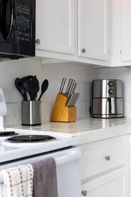 a kitchen counter top with a stove top oven at Steps tp beach Prime location Villa in San Diego
