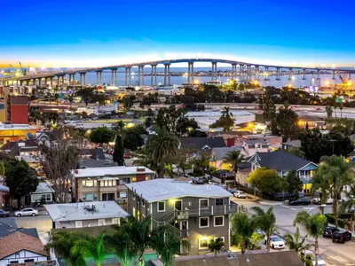 a view of a city with a bridge in the background at Updated Historic Suite with Queen Bed and Kitchen in San Diego