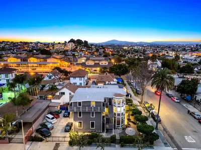 an aerial view of a city with a house at Updated Historic Suite with Queen Bed and Kitchen in San Diego