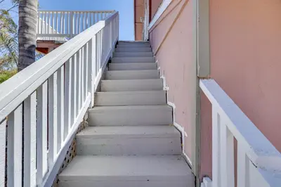 a stairway leading up to a building at 4 Mi to Shore Lake Elsinore Studio with Mtn Views in Lake Elsinore