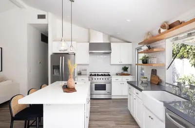a kitchen with white cabinets and a white counter top at Entire home in La Jolla, CA in San Diego