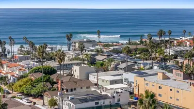 an aerial view of a city and the ocean at La Jolla Villa by the Sea - Walk to Windansea in San Diego