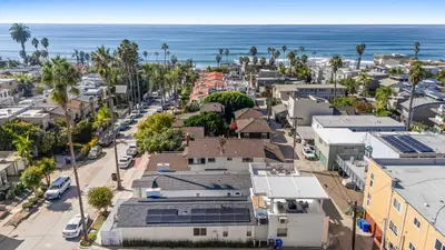 an aerial view of a city with the ocean at La Jolla Villa by the Sea - Walk to Windansea in San Diego