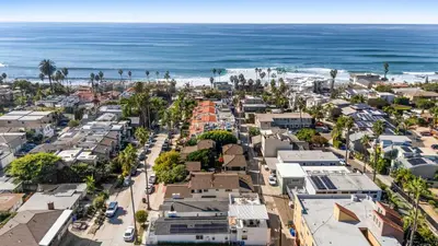 an aerial view of a city and the ocean at Luxury La Jolla Beach Retreat - Steps to Windansea in San Diego