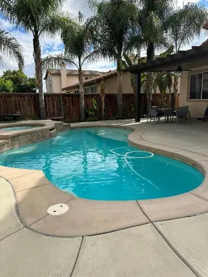 a small swimming pool in a yard with palm trees at Oasis in Southern California for 8 guests in Winchester