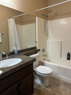 a bathroom with a sink and a toilet and a tub at Oasis in Southern California for 8 guests in Winchester