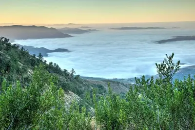 a view of a sea of clouds in the mountains at Peaceful Mountain Tent Escape at Harrison Ranch in Pauma Valley
