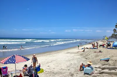 a group of people on a beach with the ocean at 501P-5 Panoramic Ocean & Pier Views in Oceanside