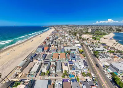 an aerial view of a city and the beach at Ben's Beach Bungalow 1 150 Steps to Sand in San Diego