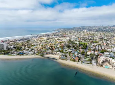 an aerial view of a city and the beach at Family Luxurious Waterfront Escape in San Diego