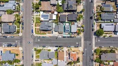 an overhead view of a city intersection with houses at Stylish Studio with Big Patio in San Diego