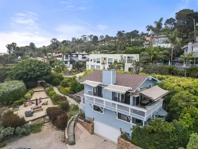 an aerial view of a house at Darling Del Mar Beach Cottage with Ocean Views in San Diego