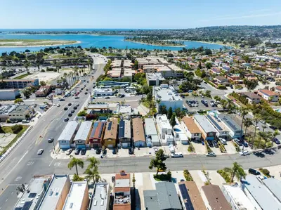 an aerial view of a city with a street at Charming Private Mission Bay Studio 2 in San Diego