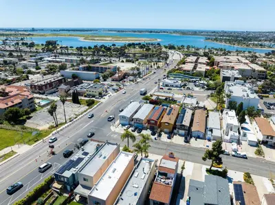 an aerial view of a city with a street at Charming Private Mission Bay Studio 2 in San Diego