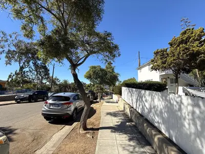 a car parked on a street next to a tree at Urban Nest with private Patio in Golden Hill - walk everywhere! in San Diego