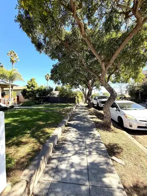 a sidewalk with trees and parked cars on a street at Urban Nest with private Patio in Golden Hill - walk everywhere! in San Diego
