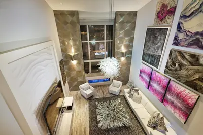 an overhead view of a living room with a chandelier at Stunning 4 BR 3 BA Convention Center Gaslamp Petco in San Diego