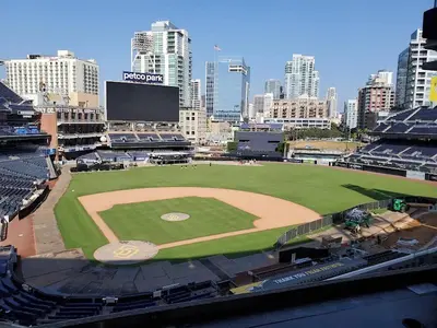 a baseball field with a baseball game in a city at Entire Private Studio with King Bed, Bathroom, 1 Parking, Available Now in Spring Valley