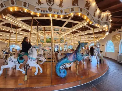 a woman sitting on a carousel at Entire Private Studio with King Bed, Bathroom, 1 Parking, Available Now in Spring Valley