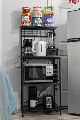 a shelf with a microwave and other kitchen items on it at Entire Private Studio with King Bed, Bathroom, 1 Parking, Available Now in Spring Valley