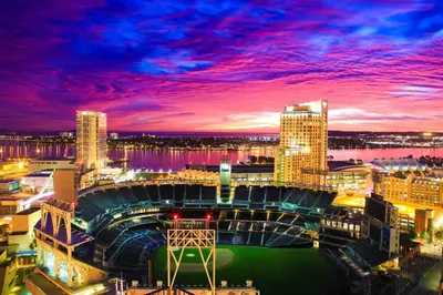 a view of a baseball stadium at night at Cozy Apt W Patio Bankers Hill SD in San Diego