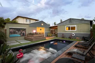 a swimming pool in the backyard of a house at SoCal Living w/ Pool, hot tub and movie theater in San Diego