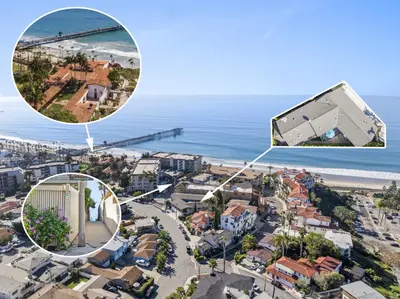 a collage of photos of a city and the beach at Hideaway D Walk to the beach Downtown AC in San Clemente