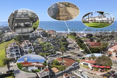 a collage of photos of a city at Tropical 2BR Retreat Walk to Beach Wedding Venues Large Deck in San Clemente