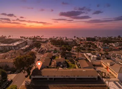 an aerial view of a city with the ocean at Carlsbad Coastal Retreat in Carlsbad