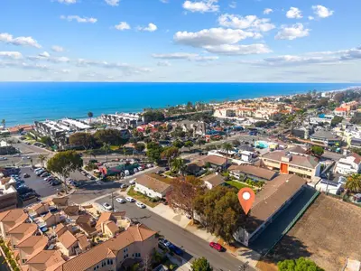 an aerial view of a city and the ocean at Carlsbad Coastal Retreat in Carlsbad