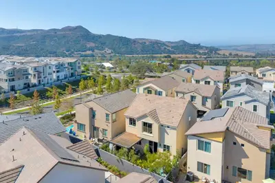 an aerial view of a residential neighborhood with houses at Marbella Lane - Stylish Dream Home in RMV w Pool in Mission Viejo