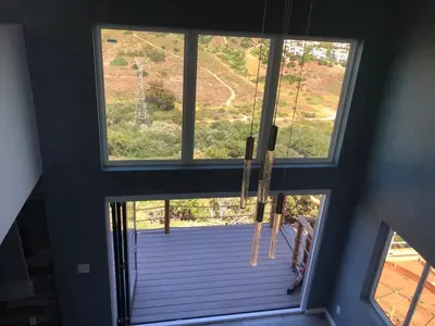 an overhead view of a room with large windows at LOVE SHACK on private canyon, minutes to the Beach in San Diego