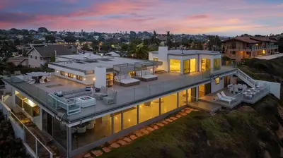 an aerial view of a house with a roof at Encinitas Shores - Beachfront, Ocean View & Patio in Encinitas