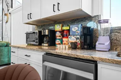 a kitchen counter with a coffee maker and a blender at Entire Private Home with 3 Bedrooms 2 Bathrooms, with Garage, Gated Yard, King Bed House, Available Now in El Cajon