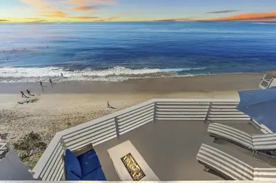 an aerial view of the beach and the ocean at Oceanfront St Anns Beach Laguna Beach Private Beach Stairs To The Sand in Laguna Beach