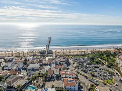 an aerial view of a city and the beach at Walk to Pier and Downtown San Clemente Rooftop Deck in San Clemente