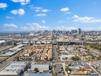 an aerial view of a city with buildings and roads at Barrio Bungalow by Coastline Vacation Rentals in San Diego