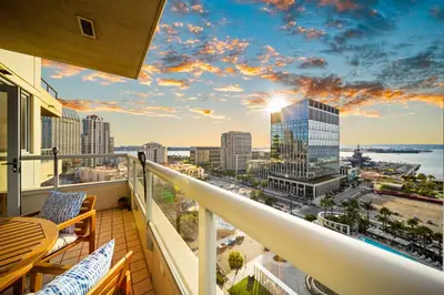 a balcony with a view of the city at Electra Building 2bed - Views Pool Sauna Spa in San Diego
