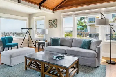 a living room with a couch and a table at Skyline Vista by Coastline Vacation Rentals in San Diego