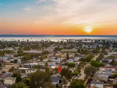 an aerial view of a city with the ocean at Lotus House by Coastline Vacation Rentals in San Diego