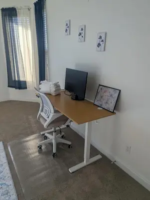 an office with a desk with a computer and a chair at Beautiful Villa with Amazing 360 Mountain Views, Golfcourses close to Monserate Winery and I-15 in Fallbrook