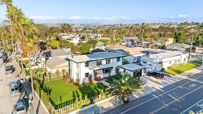an aerial view of a house with a street at Vista Voltaire by Coastline Vacation Rentals in San Diego