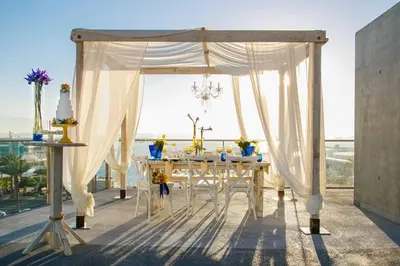 a wedding tent with a table and chairs on a balcony at SpringHill Suites by Marriott San Diego Downtown/Bayfront in San Diego
