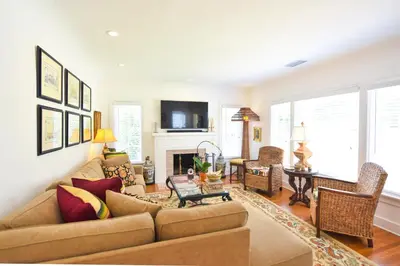 a living room with a couch and a fireplace at 4 Bdr 2 Bth in heart of Hilcrest 10 minutes from balboa park in San Diego