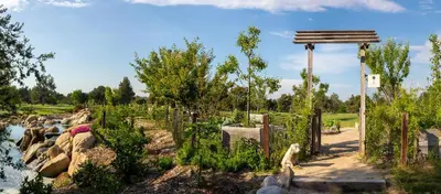 a garden with a fence and a pond at Temecula Creek Inn in Temecula